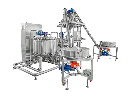 Dissolving and mixing unit with automatic weighing system